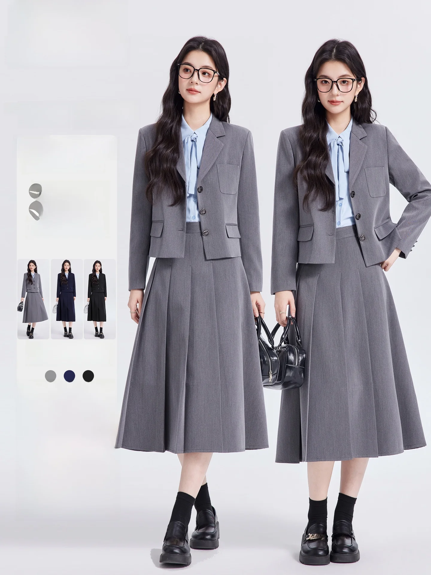 

Комплект женского костюма: юбка и пиджак прямого кроя для студенток, элегантный деловой наряд для собеседований