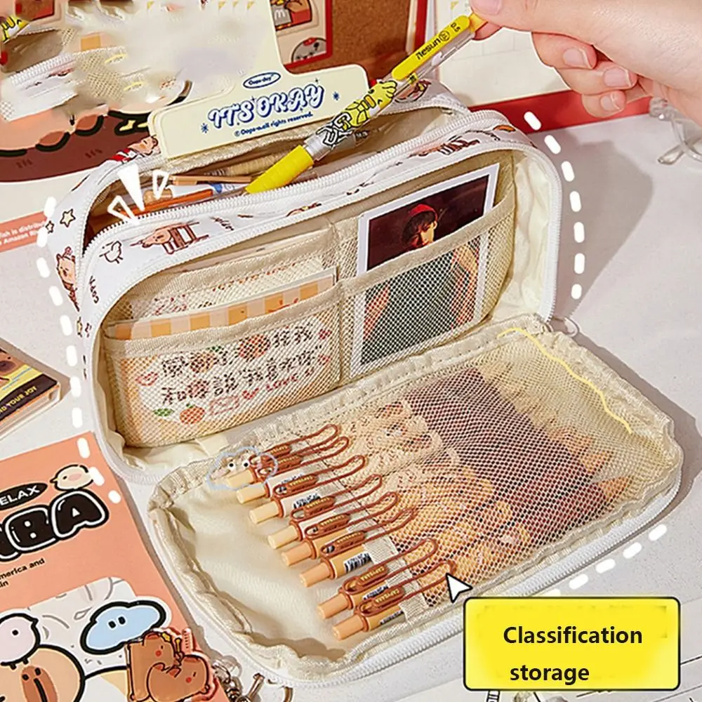 Large-capacity Capybara Pencil Bag Storage Box Canvas Capybara Pen Pouch Korean Style Capibala Cartoon Pen Bag Student Kid