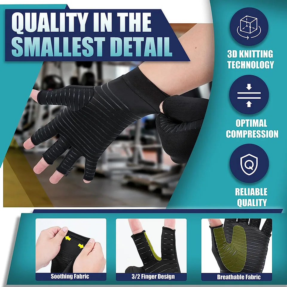 LOOGDEEL 1Pair Copper Compression Arthritis Gloves Women Men Fitness Compression Rehabilitation Gloves Wrist Support Wristband