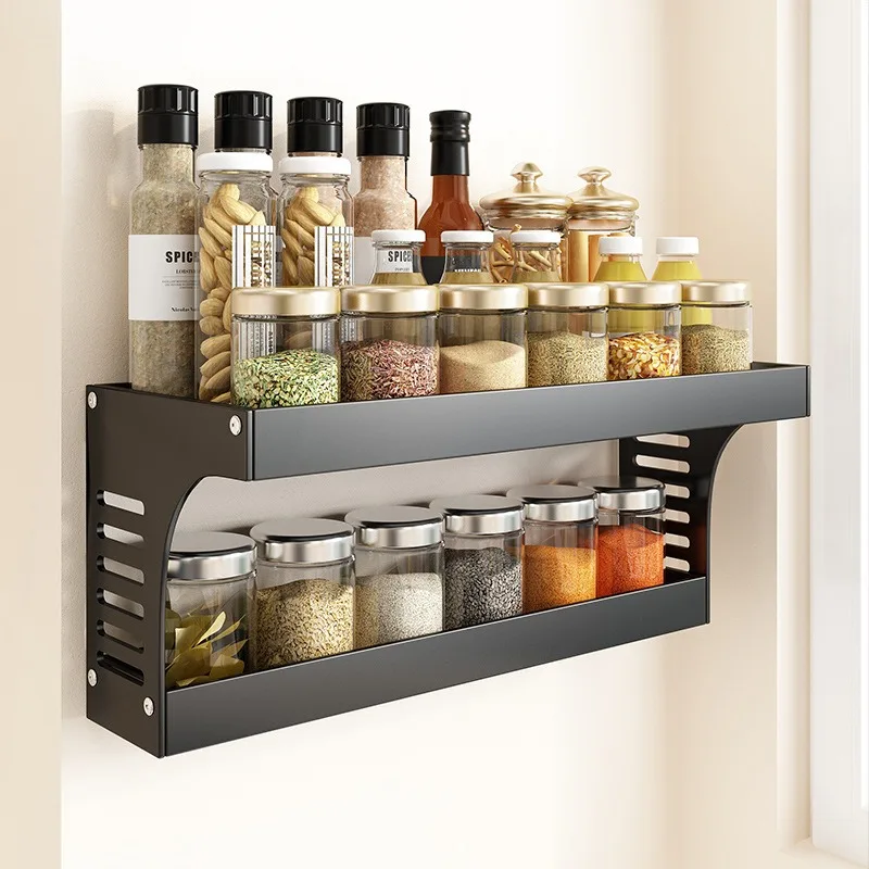 Kitchen 2-layer Shelves Seasoning Bottles Rack Utensils Household Complete Collection Storage Organizer Kitchenware Shelf Holder