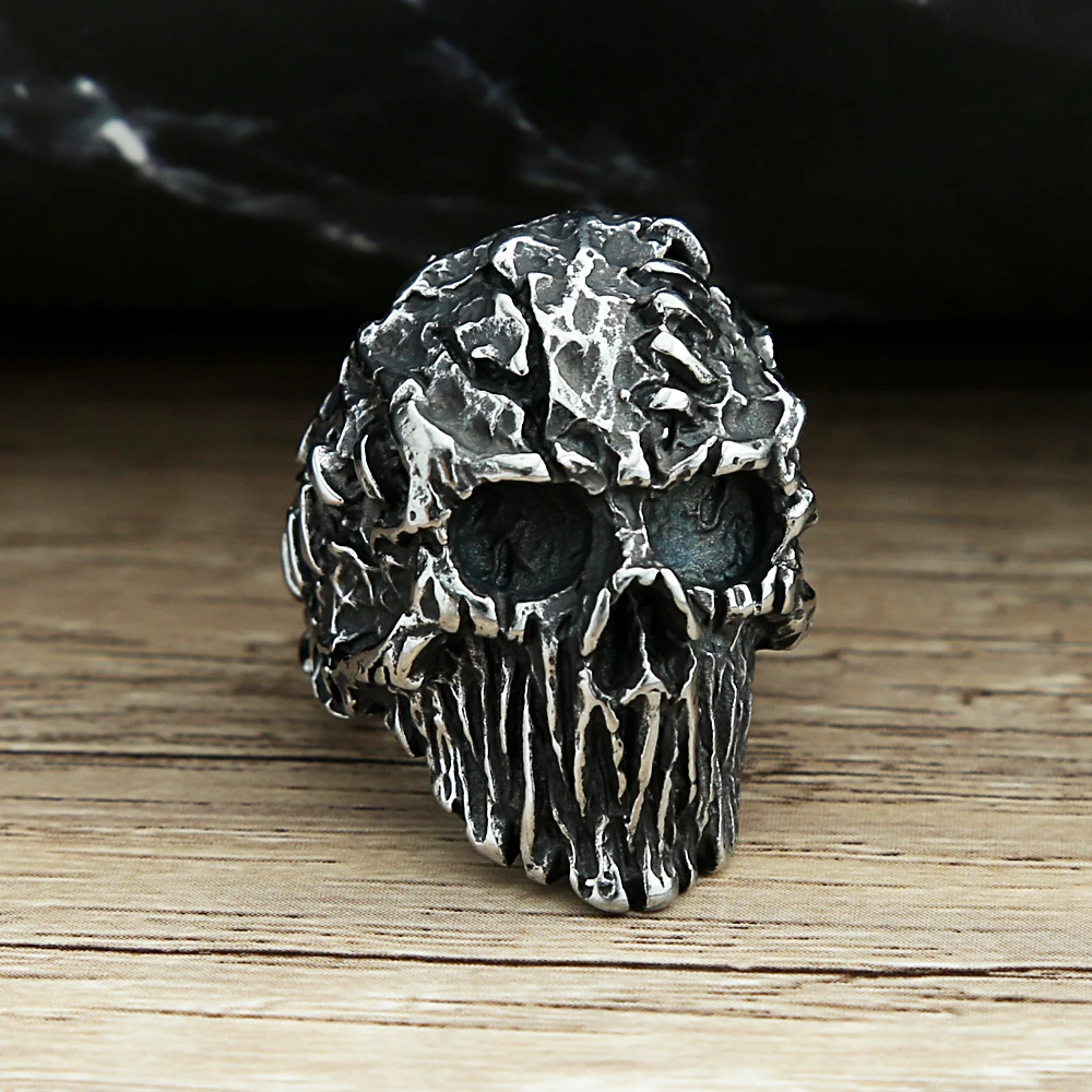 Gothic Vintage Black Devil Skull Rings Steampunk Stainless Steel Skull Ring Men\'s Hiphop Motorcycle Rock Biker Jewelry Wholesale