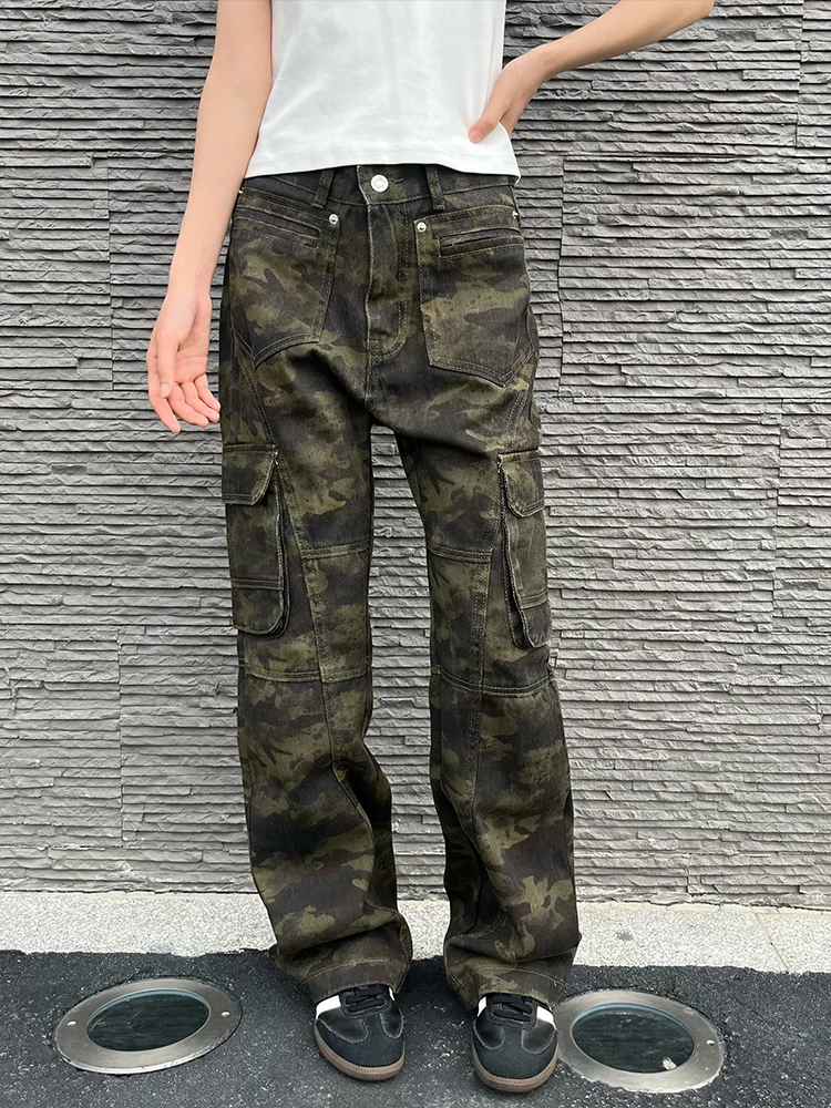 

F2OCUS Slim Fit камуфляжные рабочие брюки в американском стиле ретро Sle прямые брюки-клеш для мужчин молодежные повседневные хлопковые брюки