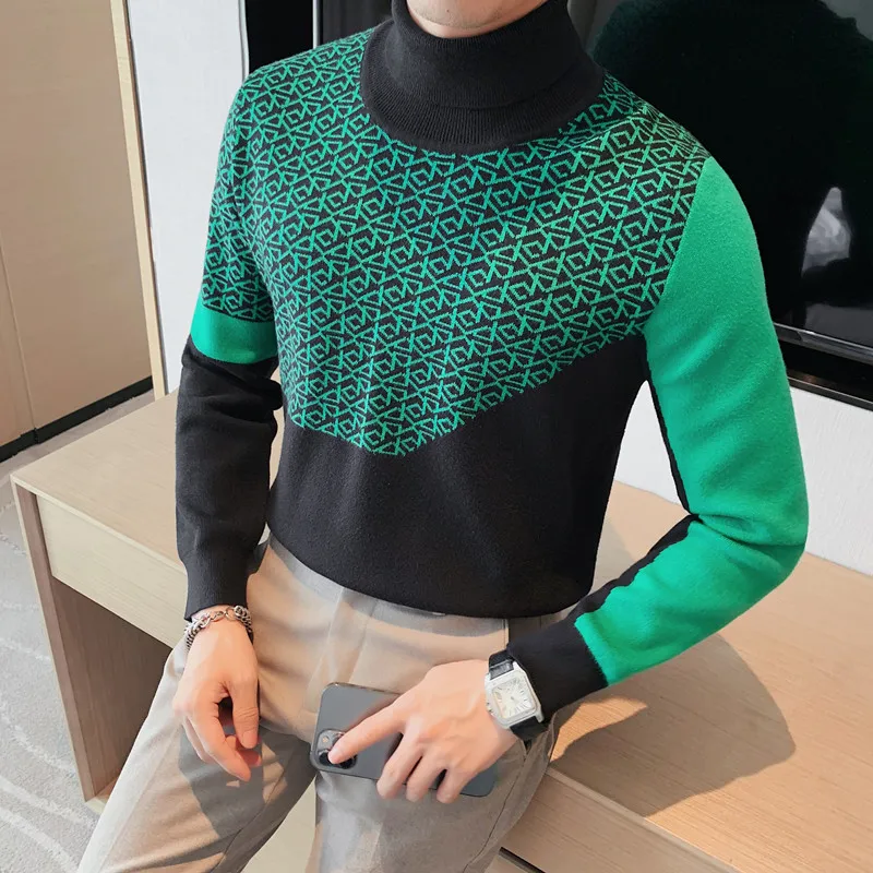 Autumn Thin Turtleneck Sweater Mens Solid Color Knitwear Sweaters Fashion Knitwear Long Sleeves Basic Style Tops Casual Pullover