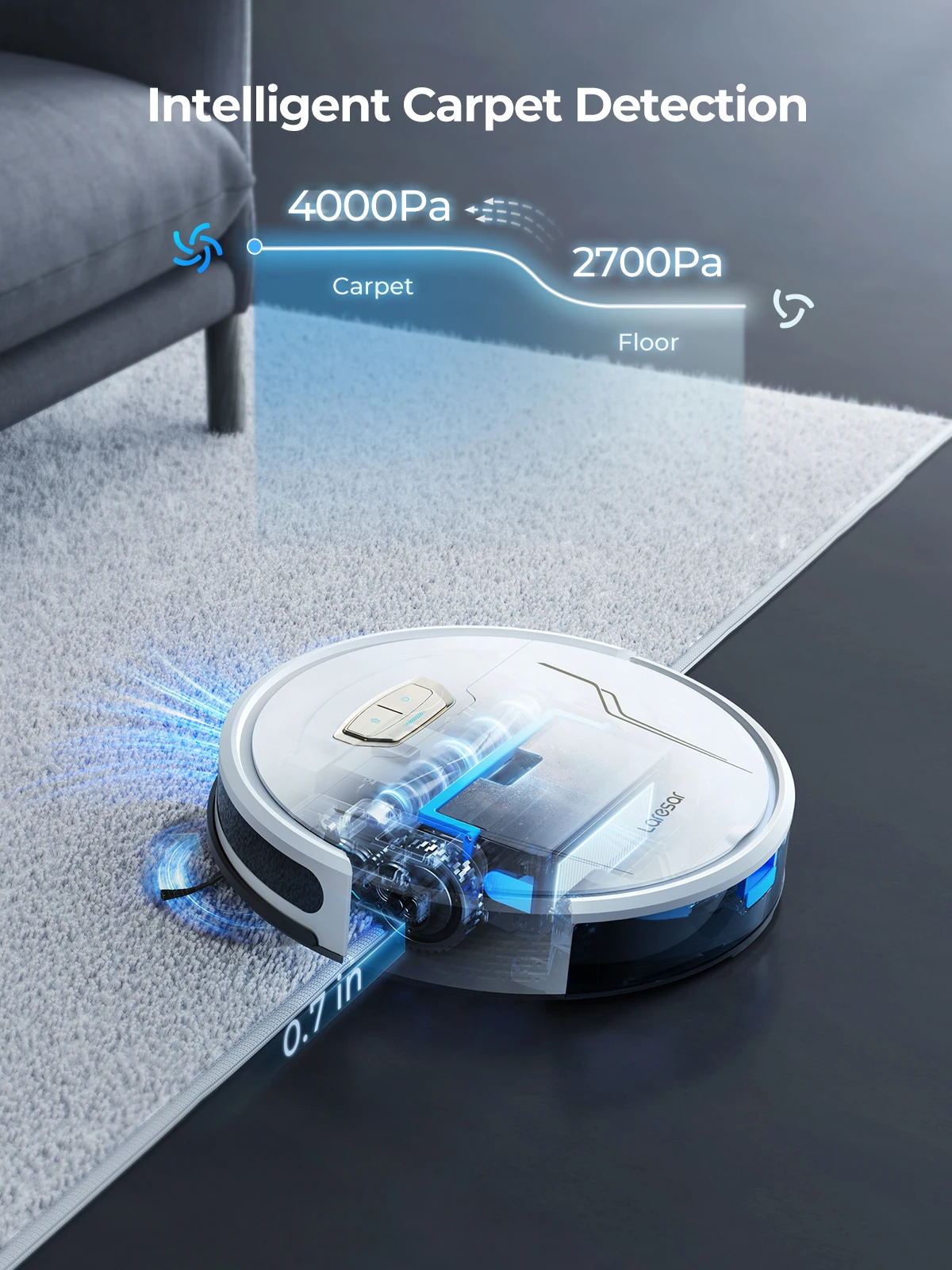 Laresar 3S Robot Aspirateur et Vadrouille, Contrôle APP sans Fil, Lavage Électrique Intelligent Planifié de 5000Pa pour le Nettoyage des Sols et des