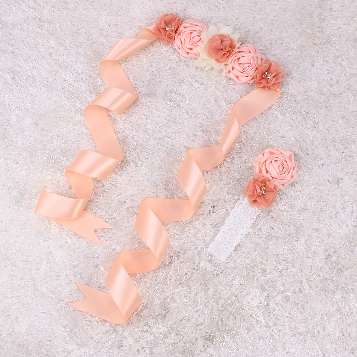 

2pcs Flower Girl Sash Belt Rhinestone Ribbon Vintage Wedding Pregnant Woman Maternity Photo Prop Bridal Accessories