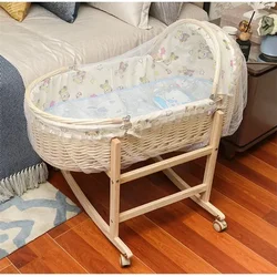 70 Wicker Baby Cradle - Portable Newborn Basket, Travel Baby Bed with Mosquito Net, Handcrafted Bassinet, Natural Baby Bassinet.