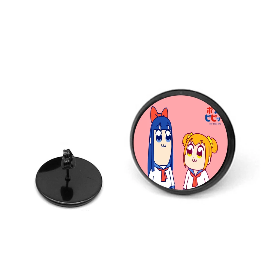 2 PCS Girls Cool Earring Anime Pop Team Epic Cartoon Ear Round Wo  Black Ear Studs Round Shaped Beautiful Clasp Stud Earring