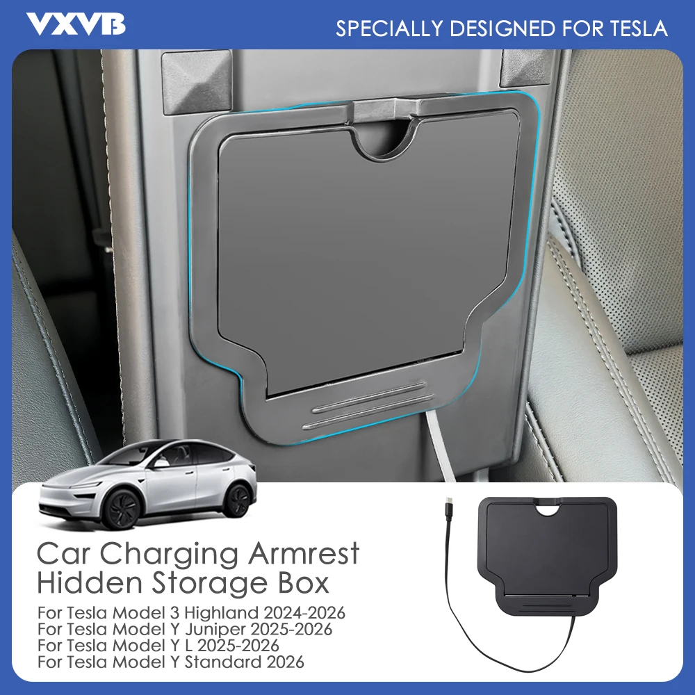 

Car Hidden Storage Box For Tesla Model 3 Highland /Model Y Juniper/YL 2026 ABS Center Console Armrest Organizer Box Accessories