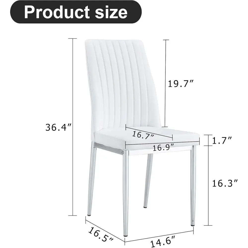 White Leather Chair, ern Dining Chair Set o 4 with PU Leather and Chrome Leg, Sillas de Comedor with High Back or Dining Room, K