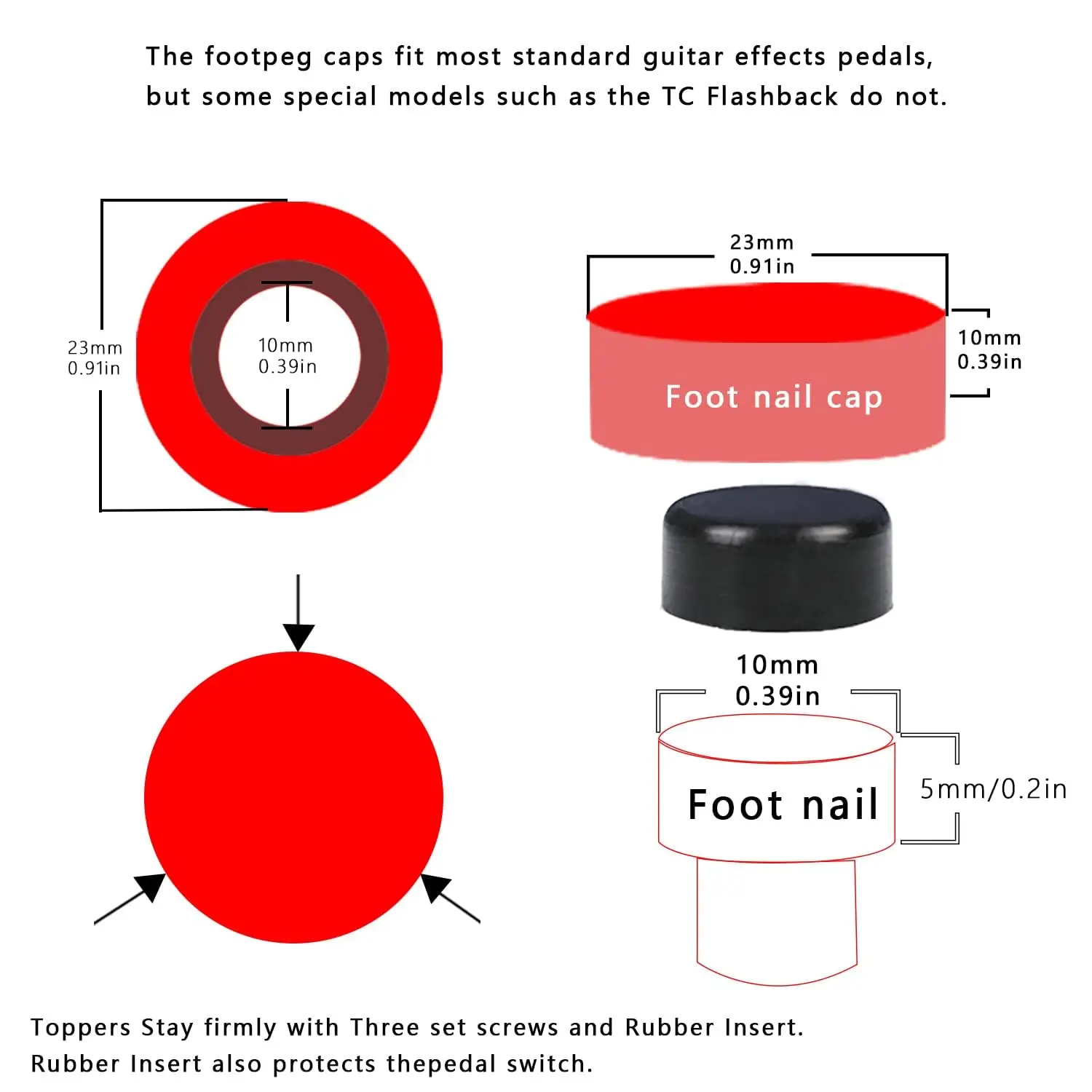 GHOST FIRE-Pedal de efecto de guitarra, 6 piezas, cubierta de tapa de uñas de pie, herramientas de aluminio, piezas de interruptor de pie,