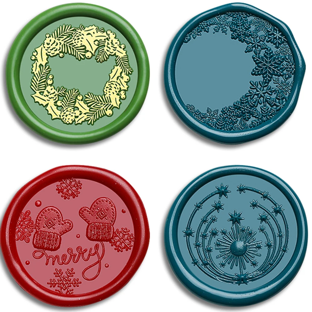 1pc Round Wax Seal Stamps Holly Snowflake Wreath Gloves Sun Pattern 25mm Removable Brass Head for DIY Decor Invitations Cards