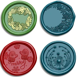 1pc Round Wax Seal Stamps Holly Snowflake Wreath Gloves Sun Pattern 25mm Removable Brass Head for DIY Decor Invitations Cards
