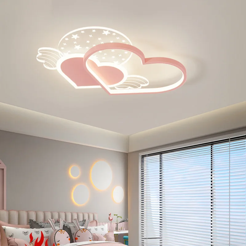

Bedroom light warm eye protection led simple ceiling light boy girl princess room bedroom creative double heart lamp