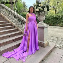 Sevintage Purple Chiffon Prom Dresses One shoulder Long Cape Sleeves Formal Dresses High Side Split Evening Gowns For Women 2023