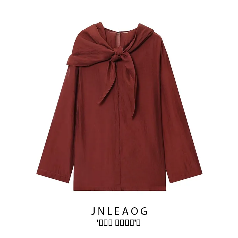 

JNLEAOG, осенняя новая мода, повседневный длинный шарф-свек, женская одежда, универсальная блузка из полиэстера с узлом