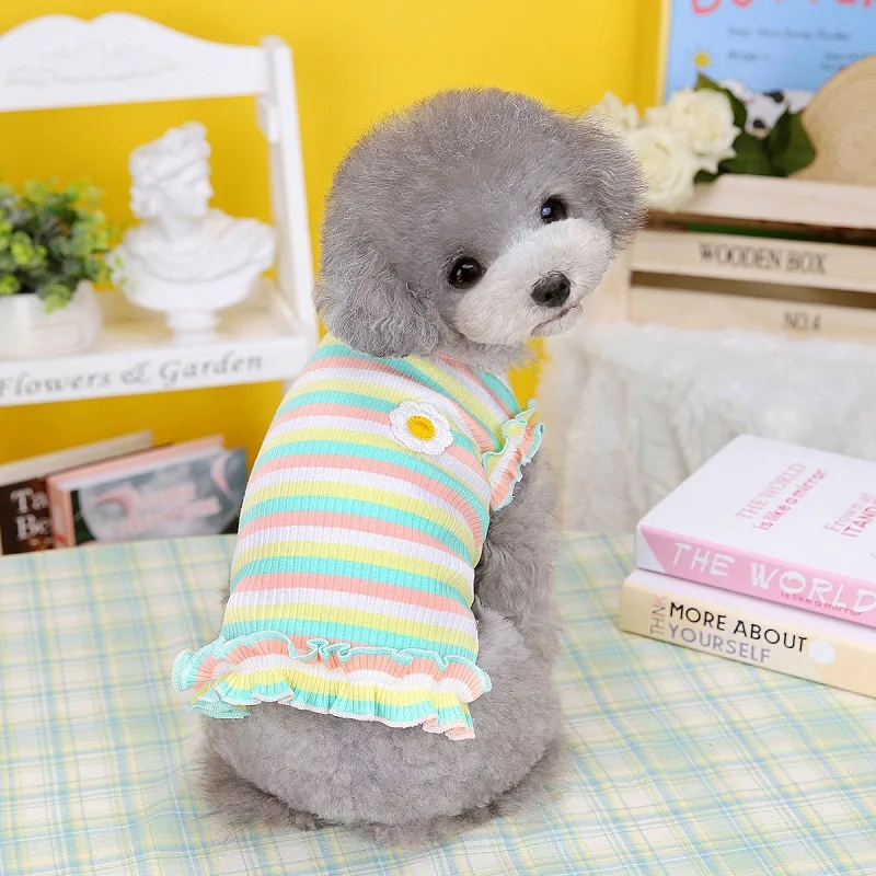 Welpen-Sommerkleidung, Haustier-Outfit, Spitze, gestreift, Hundekleid, Katzenweste, Chihuahua, Bichon, Yorkie, Hosenträgerrock, niedliches Hunde-T-Shirt – Detail 18