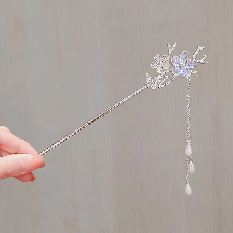 vintage Chignon hair stick Tassel sakura Flower Hairpin For WOmen Metal Chinese Hair Accessories Classic Girls Hair Bun Jewelry