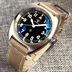 NH35 PT5000 Dome Sapphire Tandorio 36mm Small Mechanical Watch for Men Pilot Wristwatch Green Lume Nylon Band Steel Sport Clock