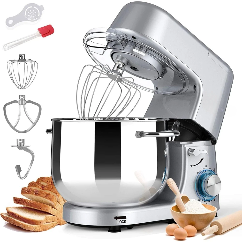 8.5QT Electric Kitchen Mixer, 660W Double Handle 6 Speed Pulse, Tilt-Head Food Mixer with Dishwasher-Safe, Stand Mixer