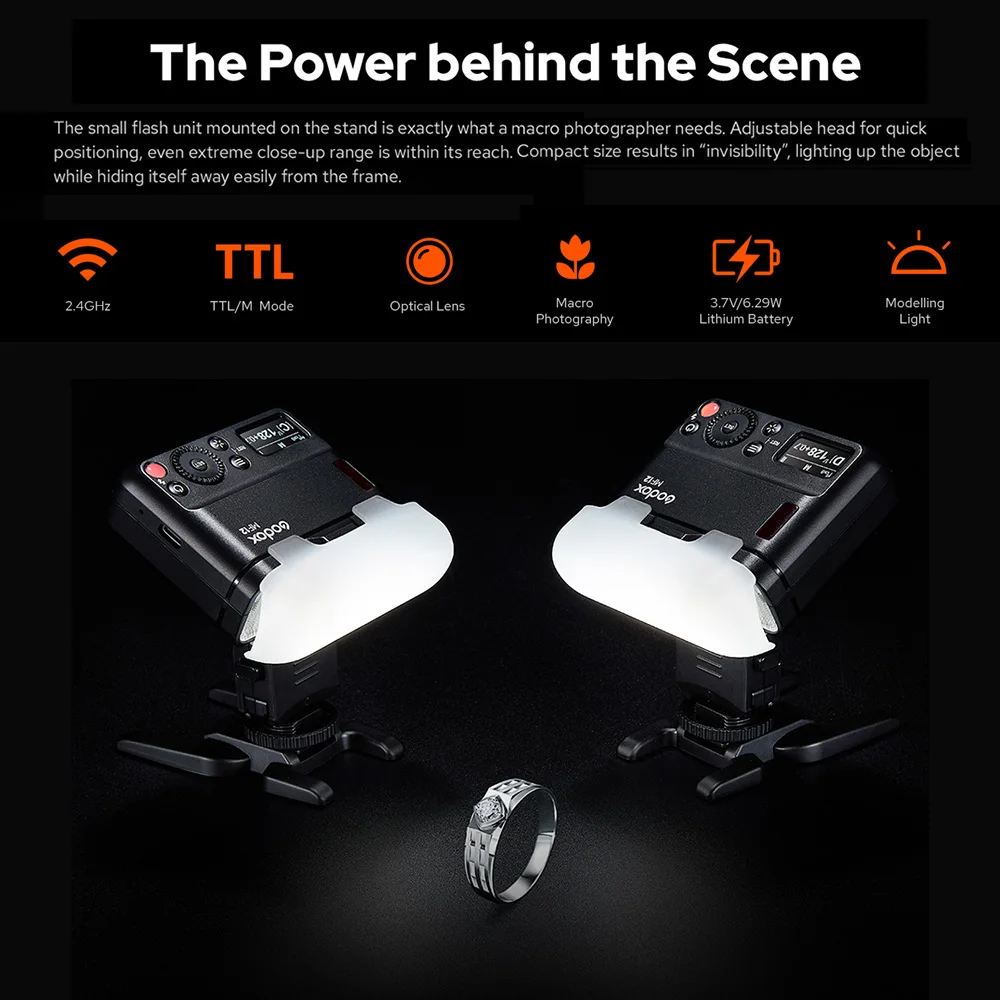 MF12-K2 2PCS Macro Flash 2.4G Wireless Transmission Control GN 16 TTL M Mode for Portrait Food Jewelry Macro Photography