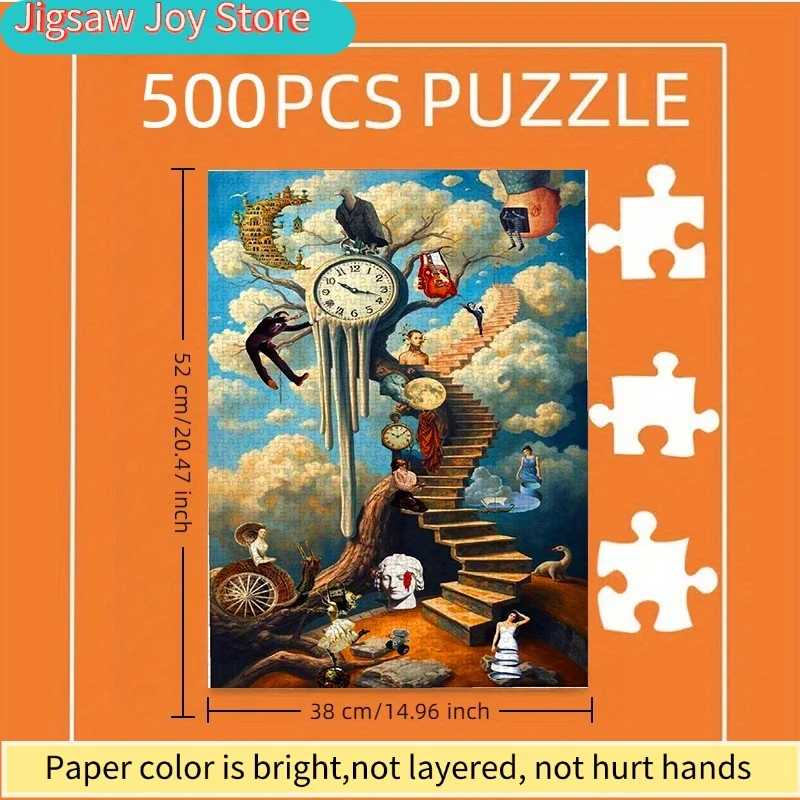 

Paper Puzzle, DIY Jigsaw Puzzle for Adults, Surreal Dream Ladder Melting Clock Scene, Home Leisure & Couples Interactive Puzz