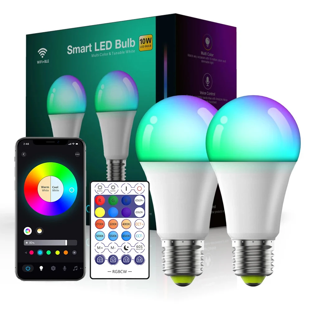 

1/2 шт. 10 Вт E27/E26/B22 умные лампочки RGB E27 светодиодная лампа 190-240 В лампа для умного дома работает с Alexa Google Home Smartthings