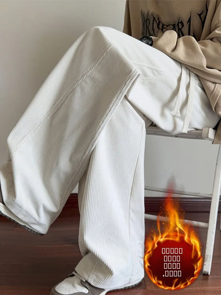 

Мужские зимние утепленные брюки с широкими штанинами на флисовой подкладке, прямого кроя, свободные, струящиеся, из вельвета, в американском стиле, повседневные брюки