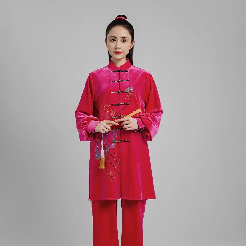 Kun Master Thicken Velvet Taichi Uniform Elegant Winter Martial Arts Suit Embroidery Kung Fu Clothes Taiji for Women