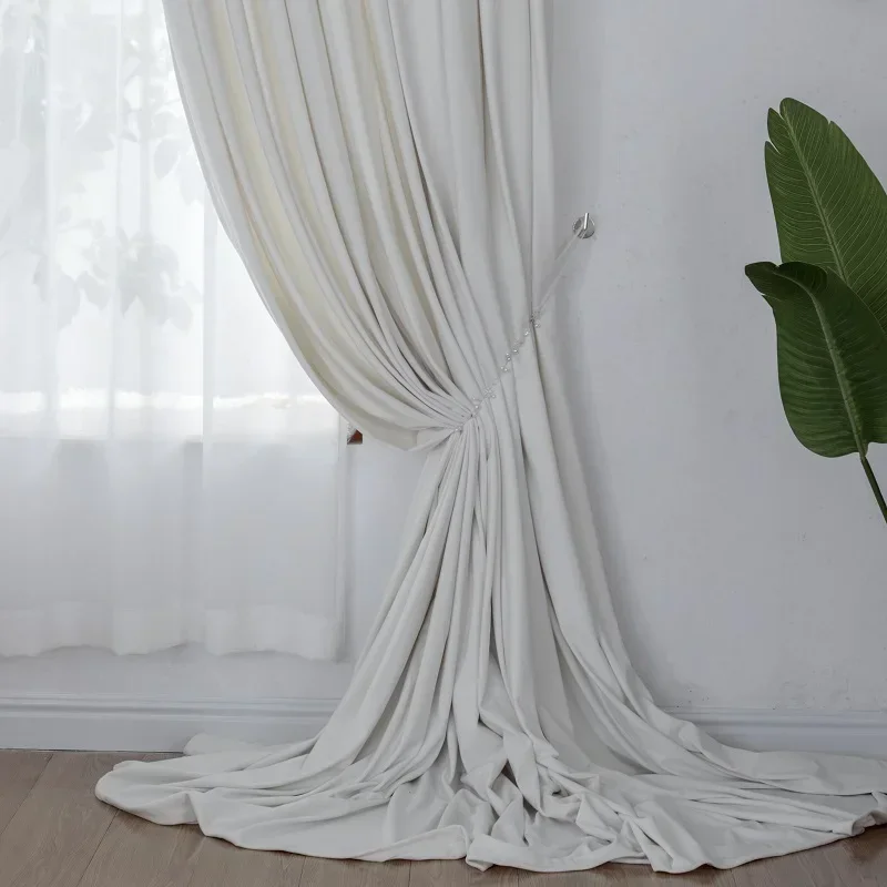 Nordic Minimalist Style Pure White Curtain Royal Velvet Semi Blackout Curtains Bedroom Living Room Partition Decorative Curtains