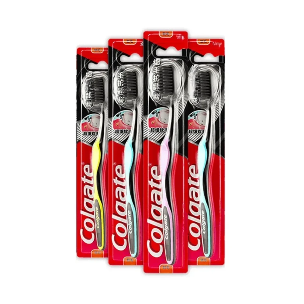Colgate غرامة الشعر الفحم اللثة حماية فرشاة أسنان الشعر الناعمة المضادة للانزلاق مقبض للكبار التنظيف العميق لفجوة الأسنان