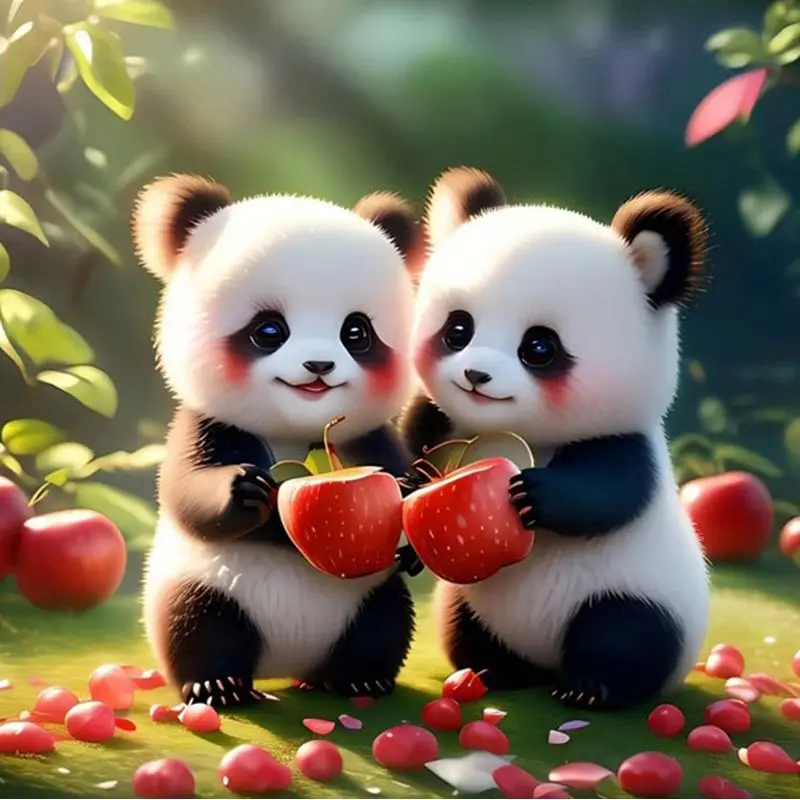 

CHENISTORY Diamond Painting Animals Full Drill Square Diamond Embroidery Panda Red Apple Picture Rhinestones Diamond Mosaic