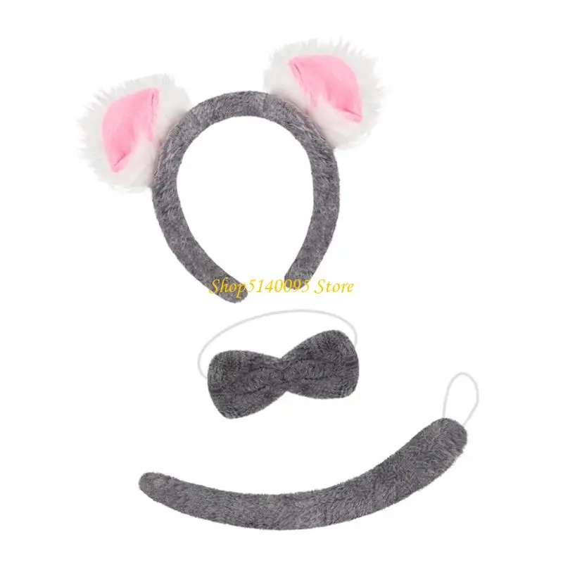 DXAE Koala إكسسوارات أزياء كوالا آذان عصابة رأس وربطة عنق على شكل ذيل لحفلات الهالوين التنكرية وأزياء الحيوانات