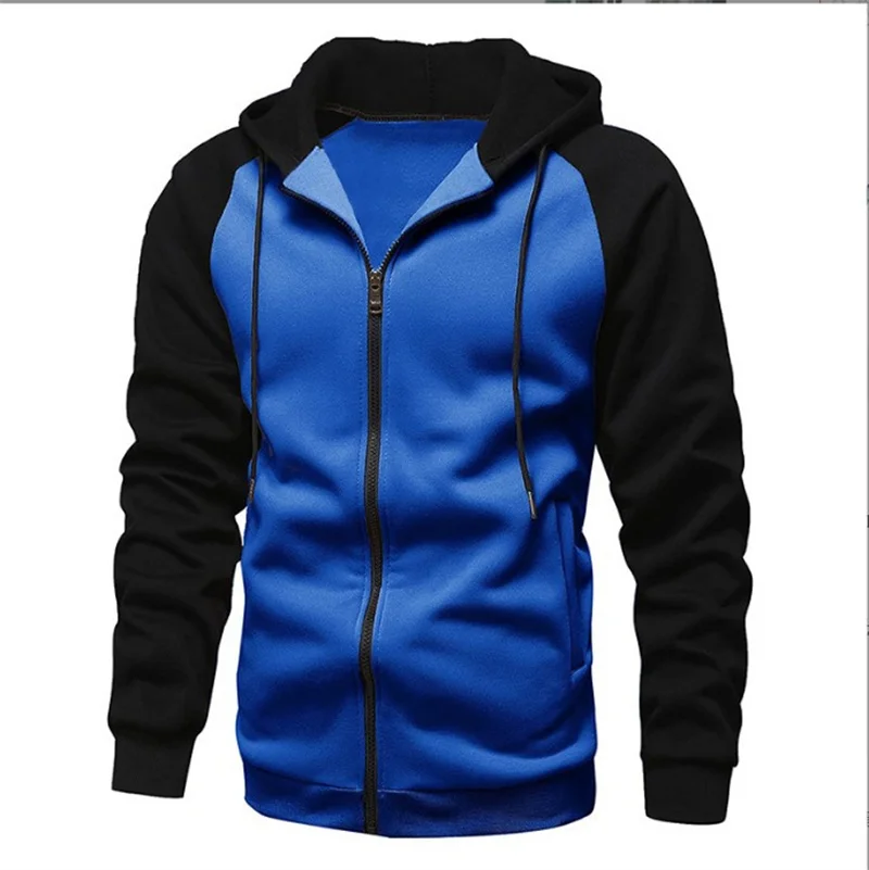 Fashion Color Contrast Plunger Sleeve Drawstring Hooded Sweatshirt Male Autumn Winter Hoodie Man\'s Loose Casual Sports Outerwear