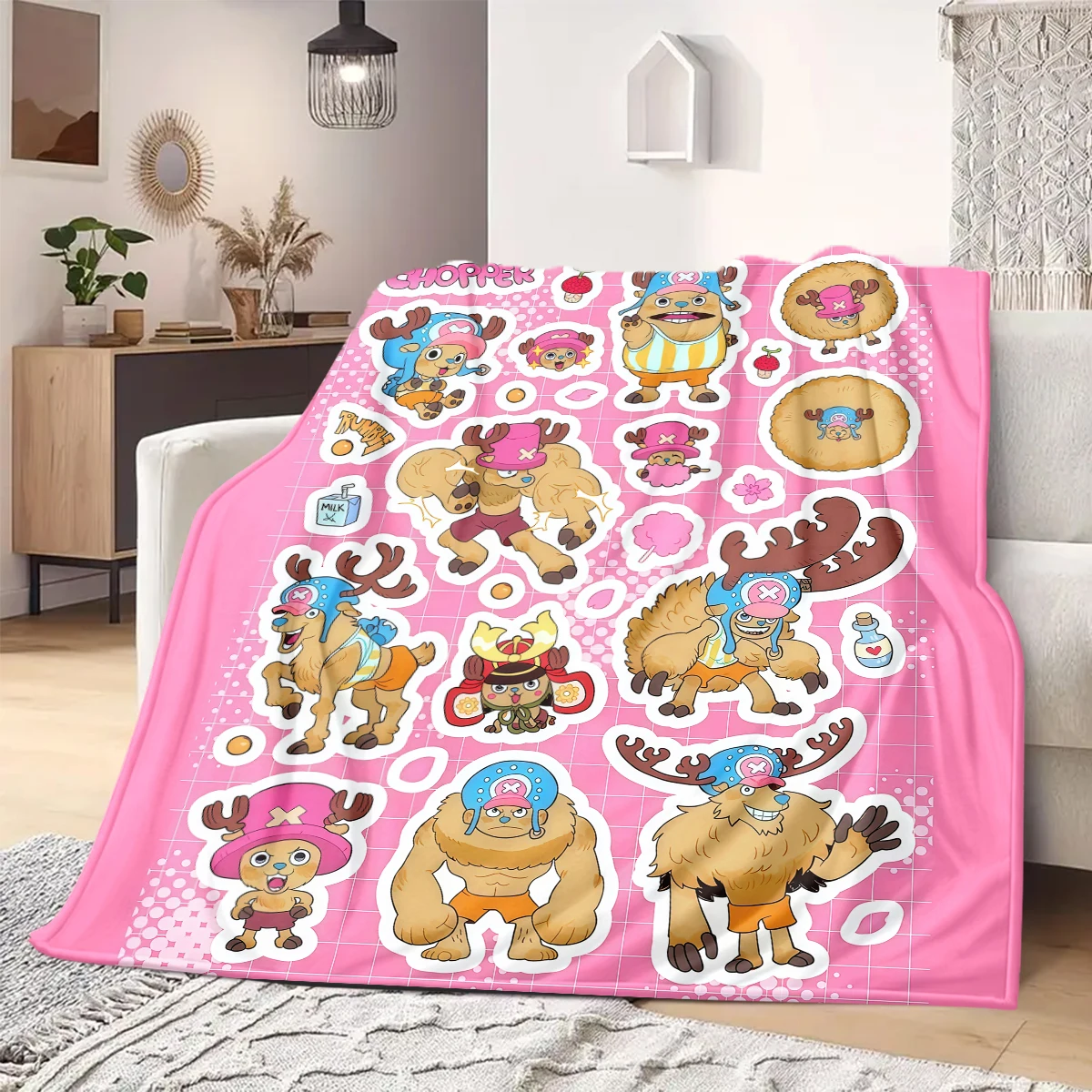 Decke mit Tony Tony Chopper-Aufdruck, warme, bequeme Flanelldecke, geeignet für Schlafzimmer, Sofas, Betten, Stühle, Reisen – QIAO142