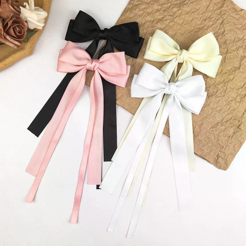 Vintage Large Bow Hair Clip Trend Long Ribbon Hairpins Barrettes Headwear For Women Girl Hair Accessories Wedding Jewelry