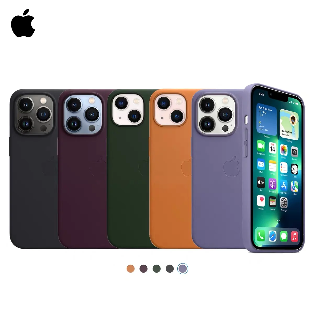 حافظة جلدية أبل الرسمية مع حافظة Magsafe لهاتف آيفون 15 14 13 12 Pro Max 14 Plus حافظة شحن لاسلكية مغناطيسية أصلية