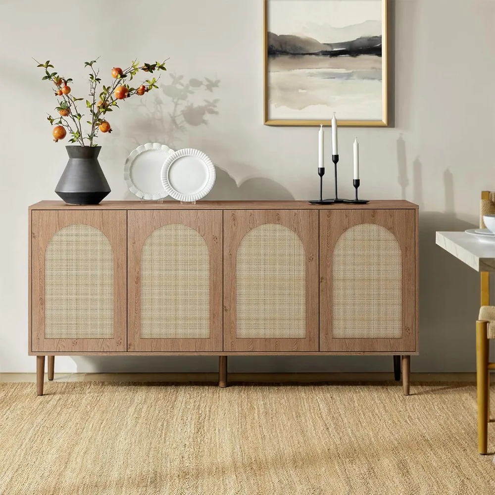 

bohemian style wide sideboard buffet with 4 doors and adjustable shelves for kitchen storage