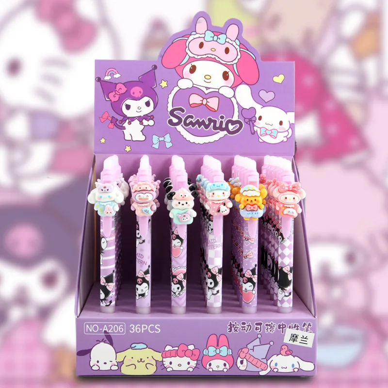 Imagem -06 - Sanrio Apagável Gel Pen Olá Kitty Kuromi Assinatura Papelaria Estudante Material Escolar Caneta Esferográfica Atacado 36 Pcs