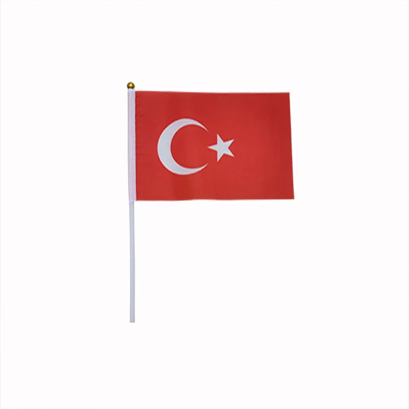 

14*21 CM Turkey Flag Small Country Hand Banner With Pole 100PCS