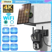 Cámara Solar WiFi 4K HD para exteriores, batería integrada, batería de recarga de doble lente, detección humana PIR, videovigilancia PTZ iCSee