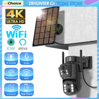 4K HD Solar WiFi Camera Outdoor Built-in Battery Dual Lens Recharge Battery PIR Human Detection PTZ Video Surveillance iCSee