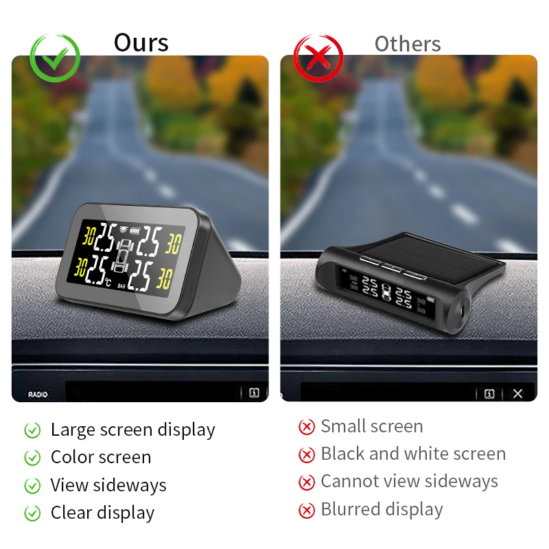 JMCQ Solar TPMS Car Tire Pressure Monitoring System Big Color Screen Intelligent Temperature Warning Fuel Save 4 Sensors