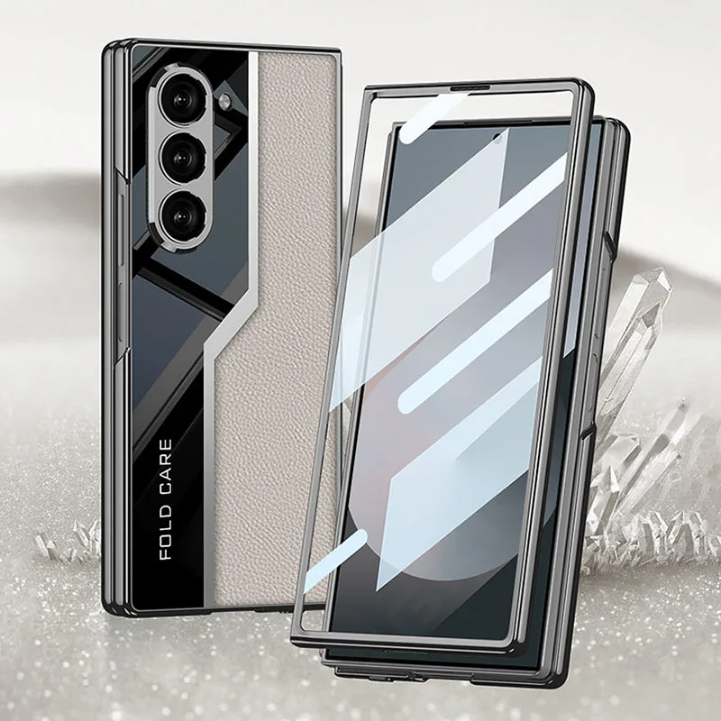 

Luxury Leather Plating Case For Samsung Galaxy Z Fold 6 Screen Glass Lens Protective Shockproof Cover For Galaxy Z Fold 5 Case