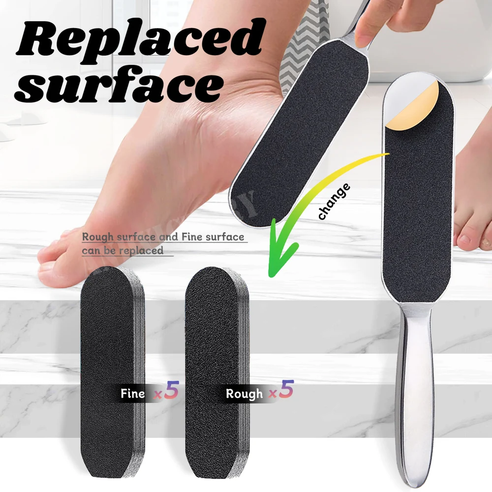 1 pz/1 set professionale pedicure lima per piedi doppio lato con 10 cuscinetti sostituibili rimozione calli calli pelle screpolata in acciaio inossidabile