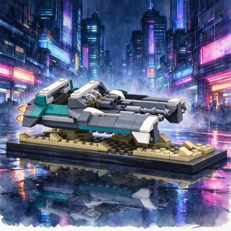 MOC Building Blocks Sci-Fi Skimmer Craft Open Cockpit Layout Glowing Engine Vents DIY Brick Kit Desktop Collectible Display