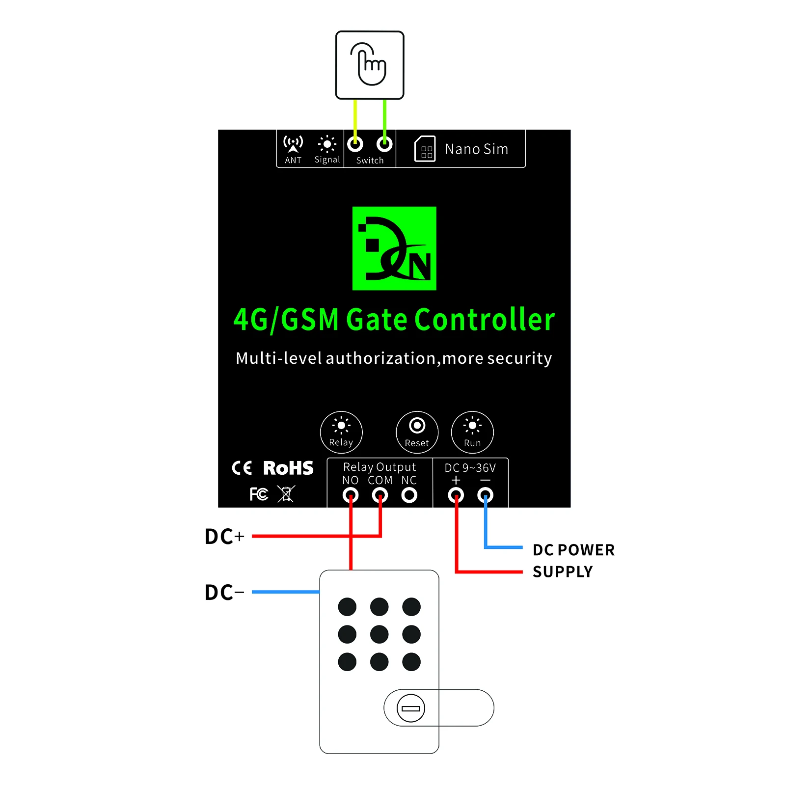 GSM Door Gate Opener Remote On/Off Relay Switch Remote Control Door Access Wireless Door Opener By Free Call SMS Command