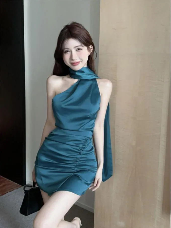 

Elegant Fashionable Women's Dress Sexy Summer Sleeveless Waist-Cinching Bodycon Skirt High-End Sensation Neck Hanging
