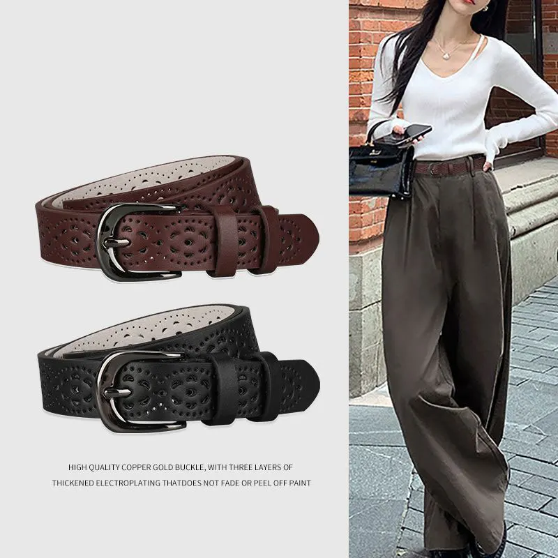 Belt for women's versatile, non perforated belt decoration, thin jeans with hollowed out design, feeling niche and trendy