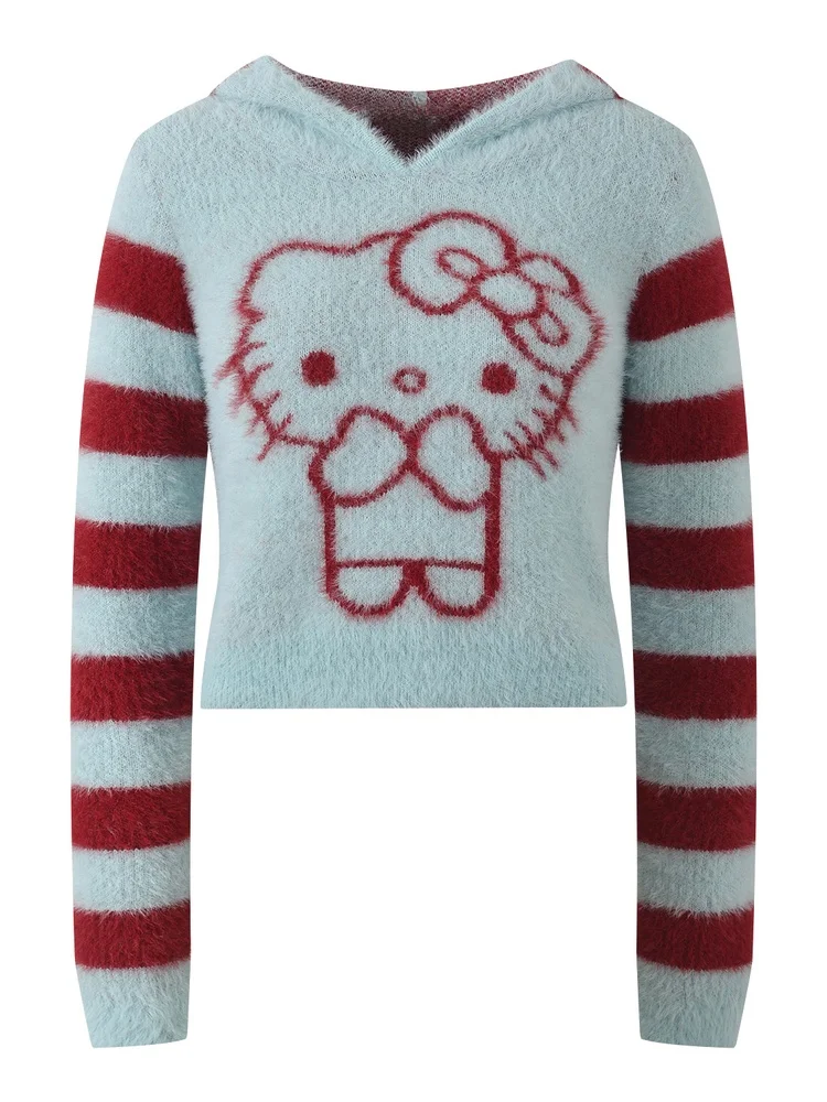 High-End Europese Sle Head Design Kleur Blo Gebreide Lange Sve Hoodie Dames Faionable Veelzijdig T-shirt