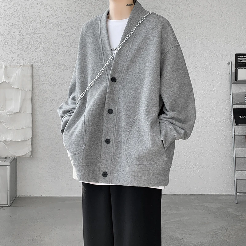 2026 New Fashion Cardigan Men\'s Solid Single Breasted Casual Sweatshirt Jackets Male Tops Man Loose Streetwear Coat Plus Size